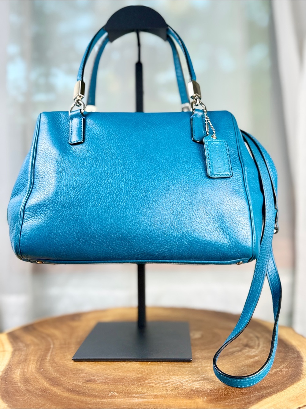 Coach Madison Mini Satchel Teal Leather Crossbody Bag Silver Hardware EUC